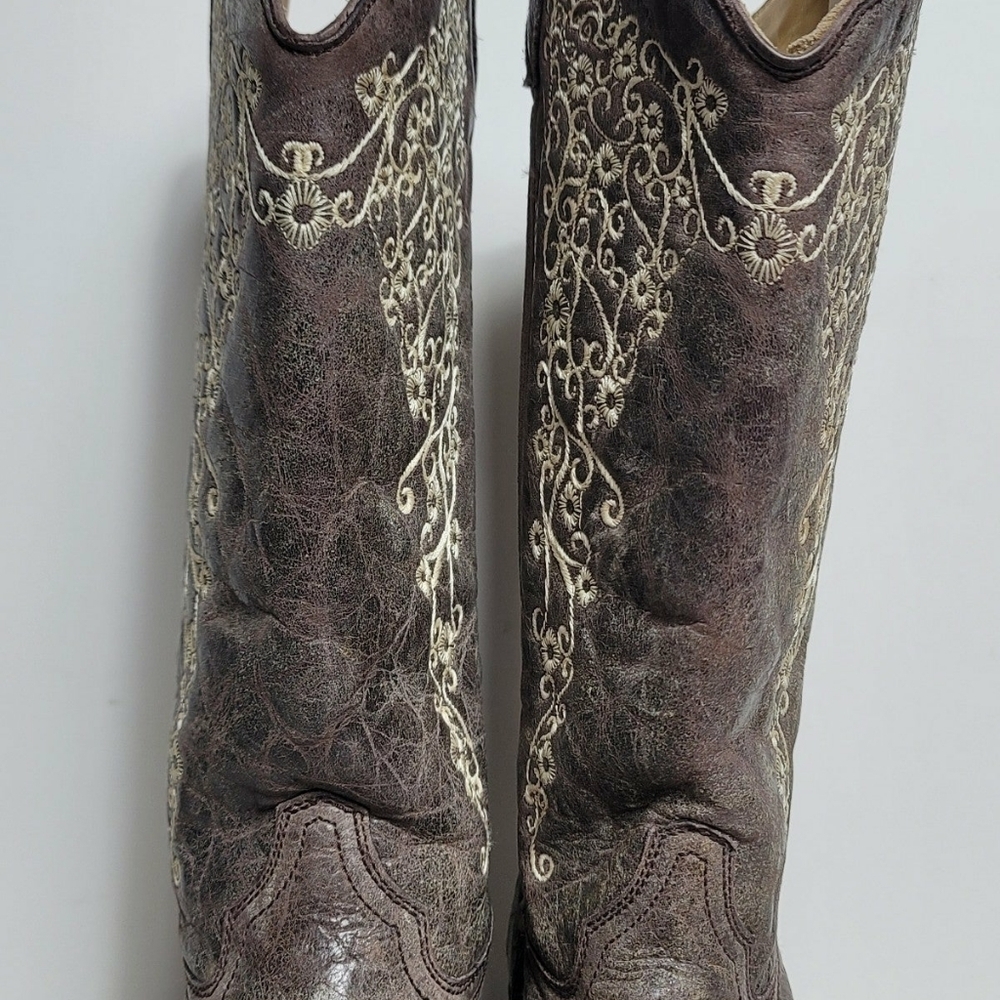 Corral A1094 Women's 6M Tan Leather Cream Embroidered Snip Toe Western Boots - Picture 5 of 12